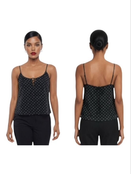 The East Order Tops - The East Order XS Black With Silver Star Print Cropped Cami NWT